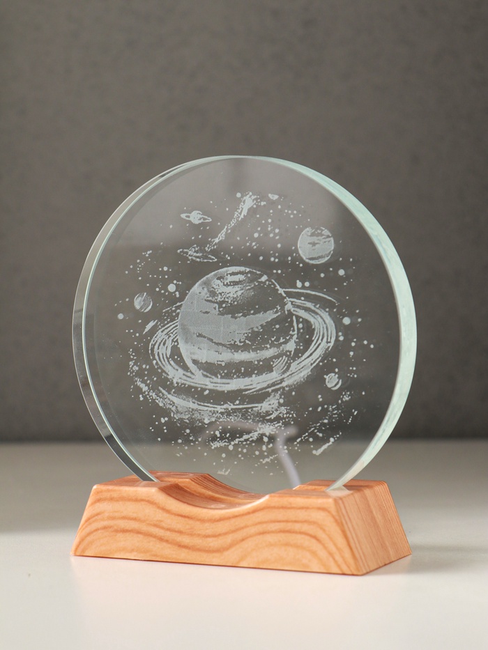 Световая фигурка стекло «Диск. Голограмма: Сатурн», 5×LED, d=10 см, USB, 10×4×11.4 см