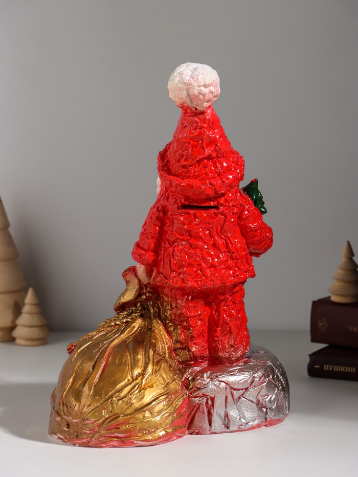 Копилка для денег «Дед Мороз с мешком», гипс, красная, 25.5 см