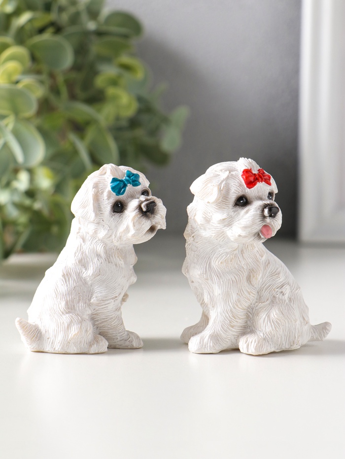 Набор фигурок 2 шт. полистоун «Белые терьеры с бантиками», 3.7×5.2×6.2 см