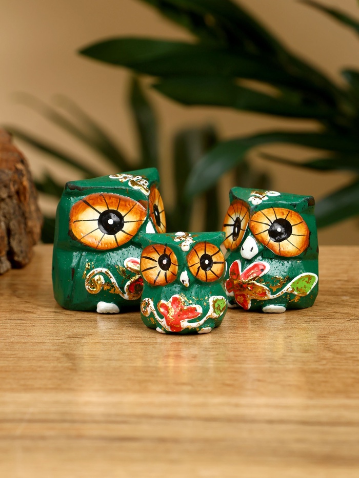 Набор сувенирный «Совята», h=4 см, h=3 см, h=2 см, дерево, зелёный