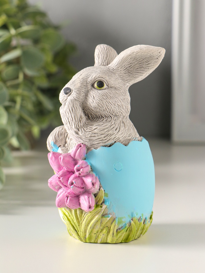 Фигурка гипс «Заяц пасхальный с букетом», 11×6 см, цветной