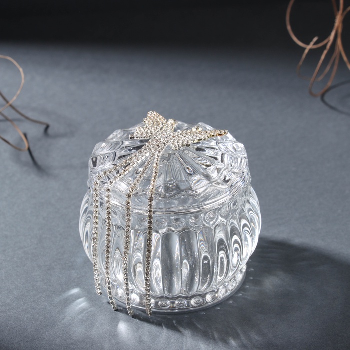 Шкатулка для украшений «Бабочка со шлейфом», стекло, серебро 7.5×7.5×7 см