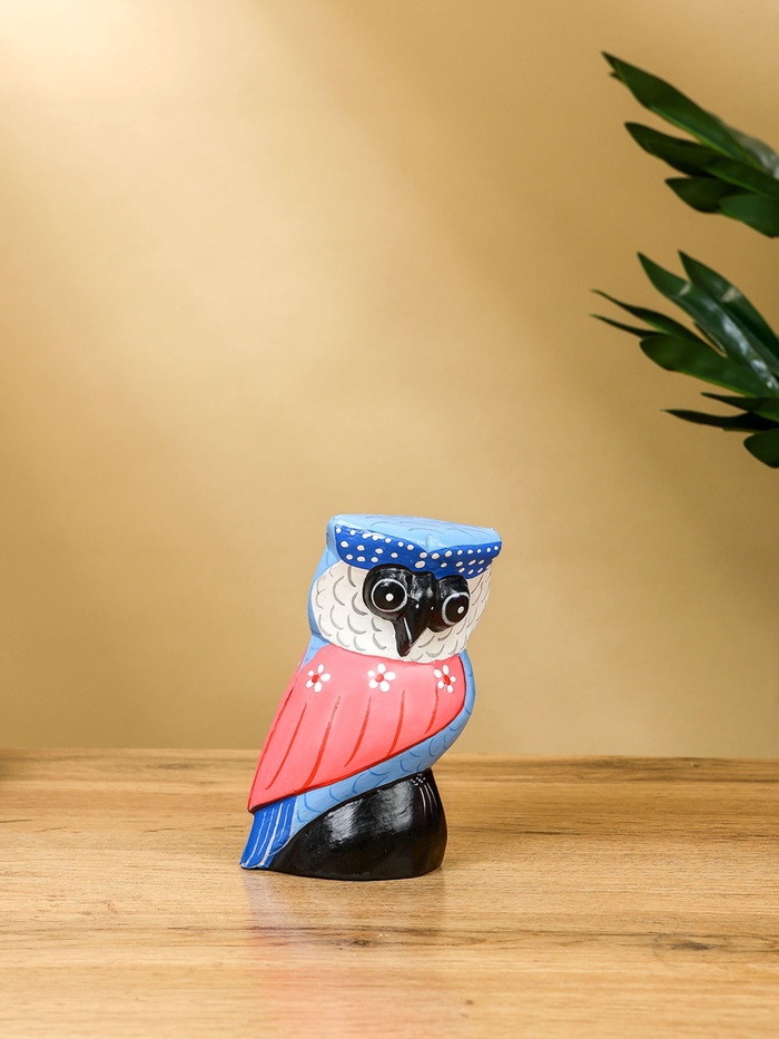 Набор сувенирный «Совы», h=18 см, h=14 см, h=11 см, дерево, розово-синий