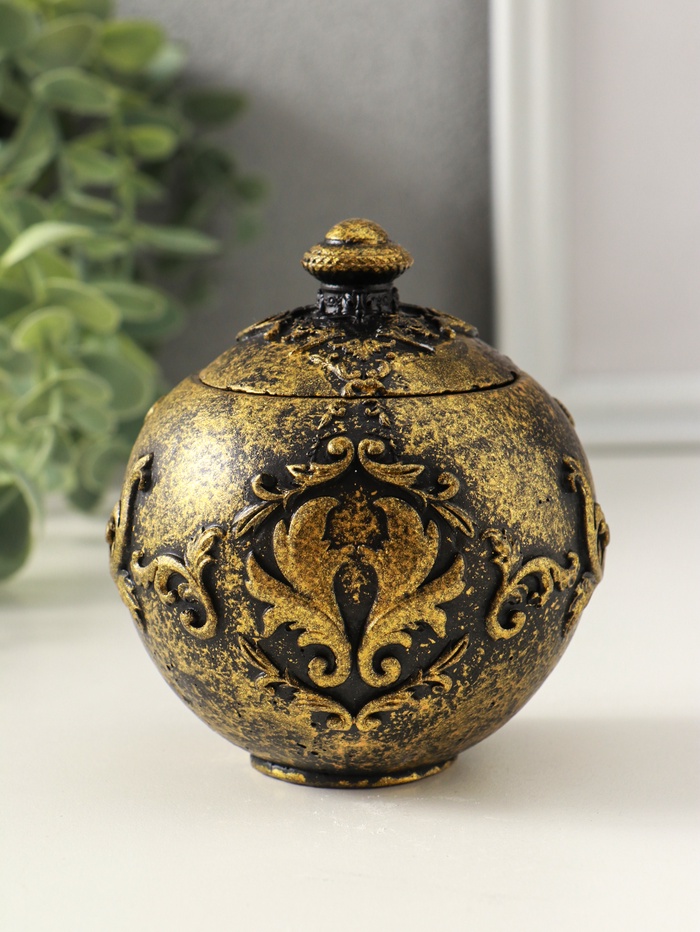 Шкатулка для украшений «Флоренция» 10×9 см, гипс, старое золото