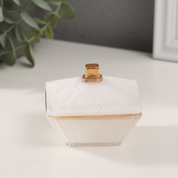 Шкатулка для украшений «Вспышка», стекло, белая с золотом 7.5×7.5×6 см