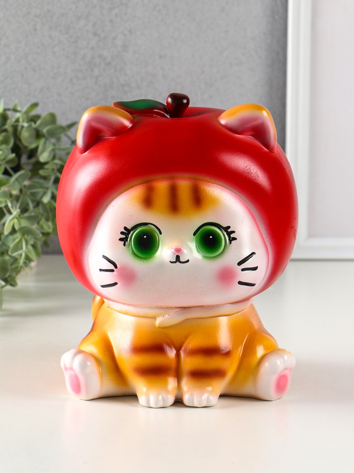 Копилка для денег «Кот в костюме яблоко», гипс, красный, 21×17×17 см