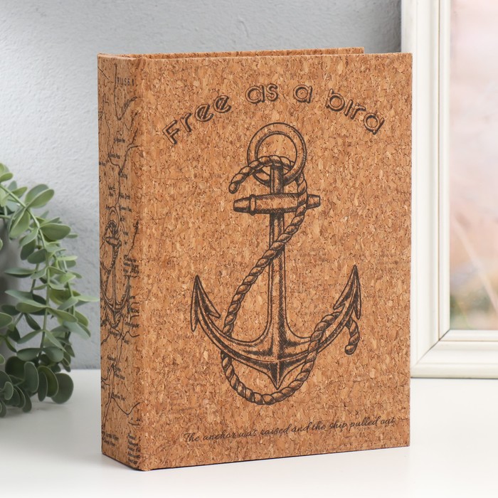 Шкатулка - книга «Якорь», дерево и искусственная кожа под пробку, 6×18×24 см