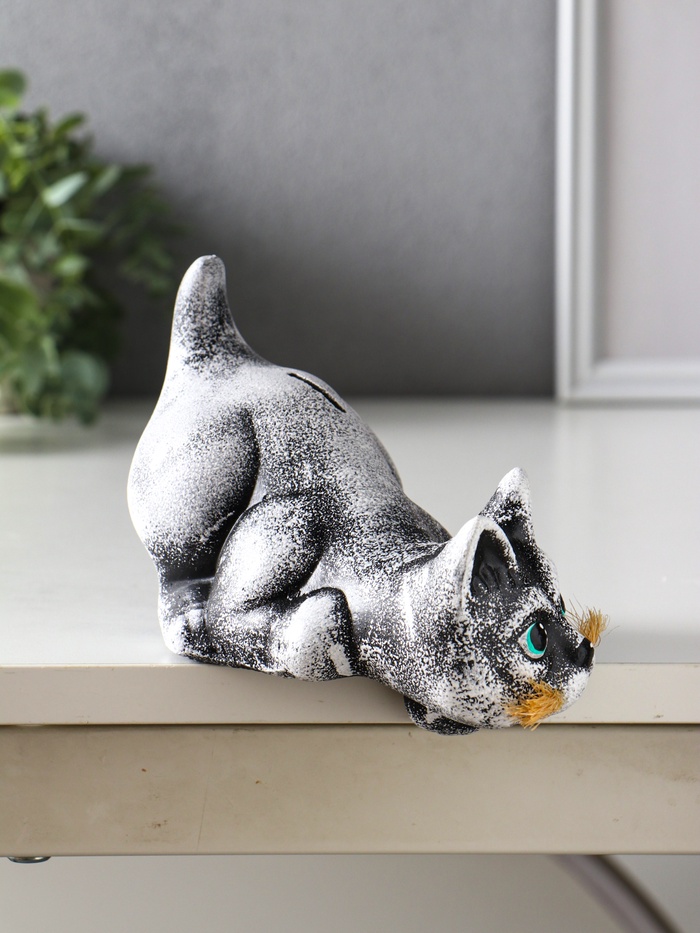 Копилка для денег «Кот Василий», гипс, 11.5×18×9 см, белый