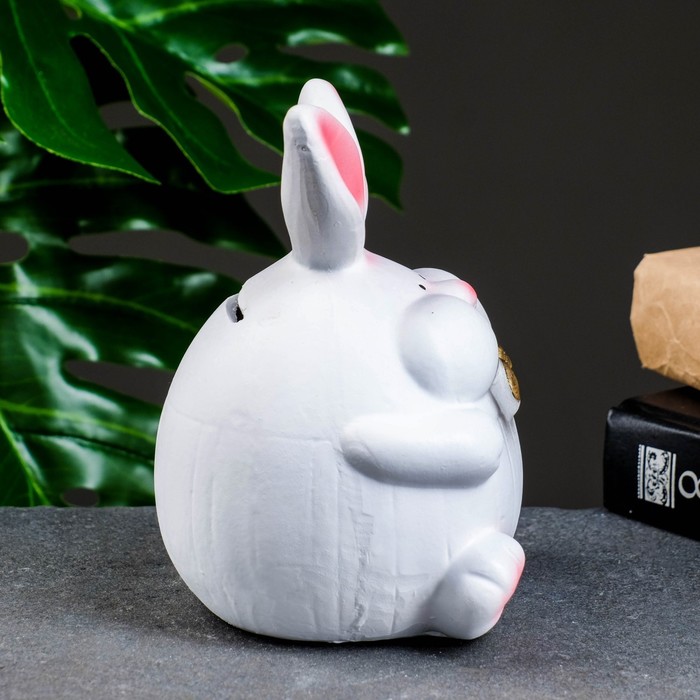 Копилка для денег «Заяц пухлый», гипс, белый, 15 см