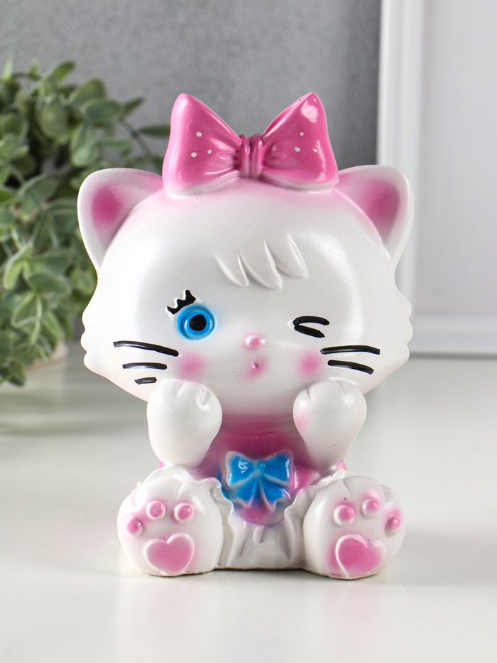 Копилка для денег «Киска с бантом розовым», гипс, 17.5×12.5×11.5 см