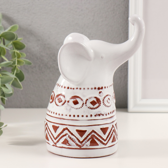 Фигурка керамика «Слон. Этнические узоры», белый состаренный, 8.5×10.5×17 см