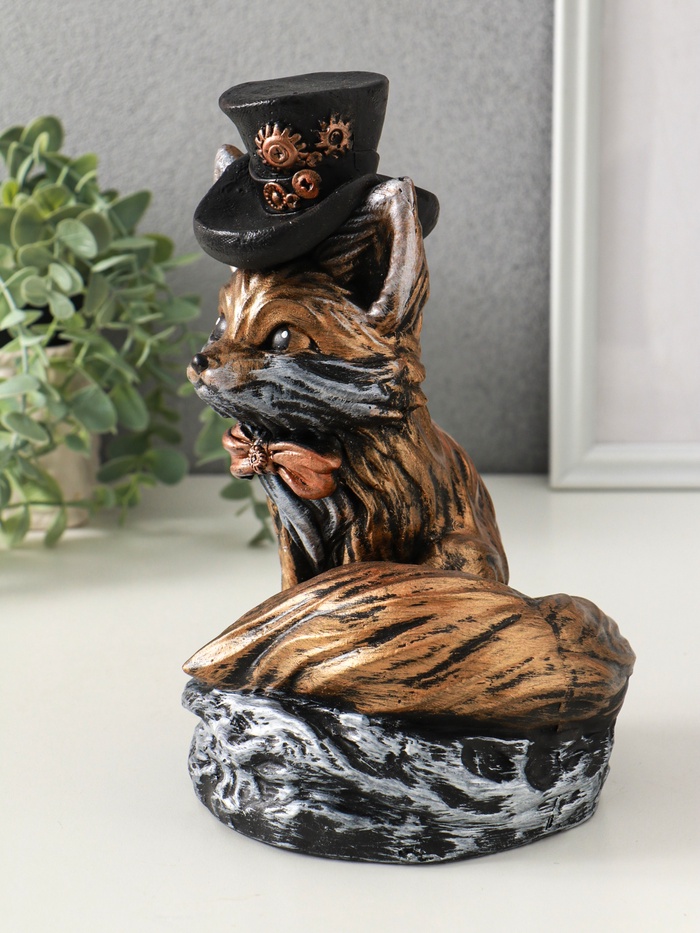Копилка для денег «Лиса в шляпе», гипс, 24×15 см, под бронзу с серебром