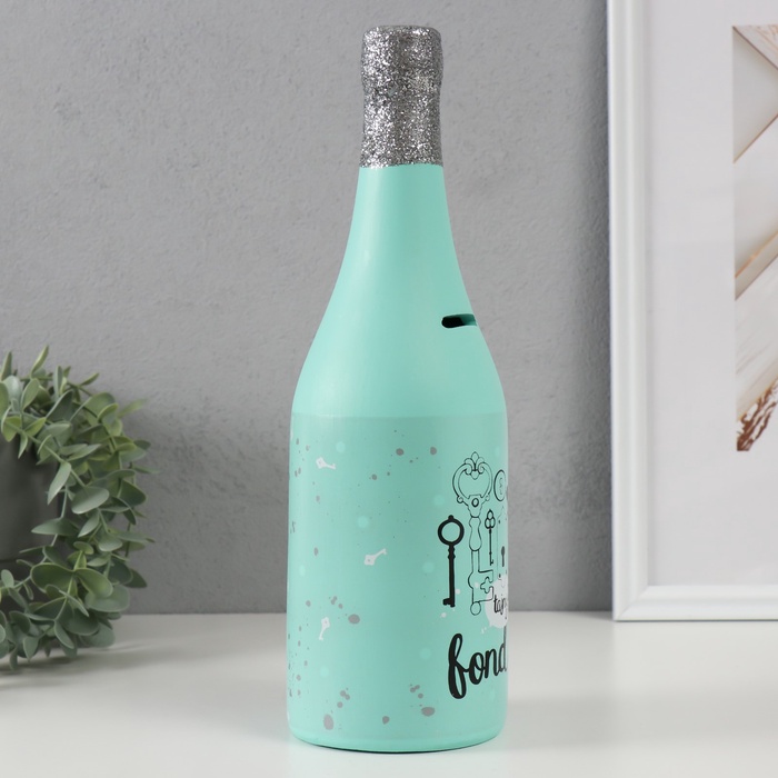 Копилка для денег «Бутылка шампанского», керамика, мятная, 9.5×9.5×30 см