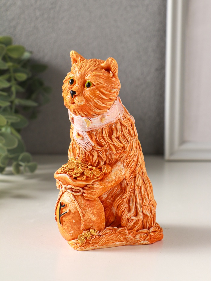 Фигурка гипс «Йольский КОТ», с мешком монет, 13×9×7 см, рыжий