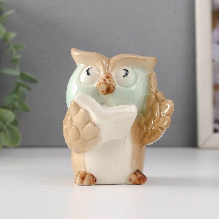 Фигурка керамика «Маленький филин с книгой», 7×7×9 см