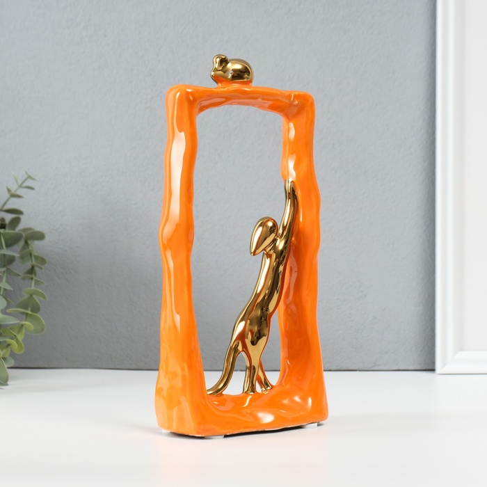 Фигурка керамика «Кошки-мышки - охота. Прямоугольник», оранжевый с золотом, 6.2×12×24.5 см