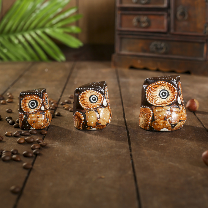 Сувенирный набор «Совы с листьями», 3 шт., 6×14×7 см, дерево