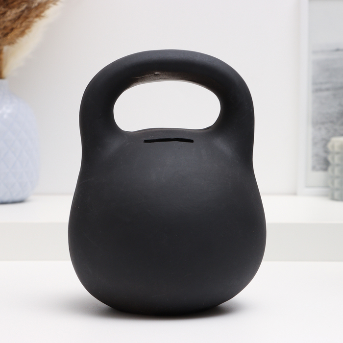 Копилка для денег «Гиря с гербом», гипс, чёрная, 14×14×19 см