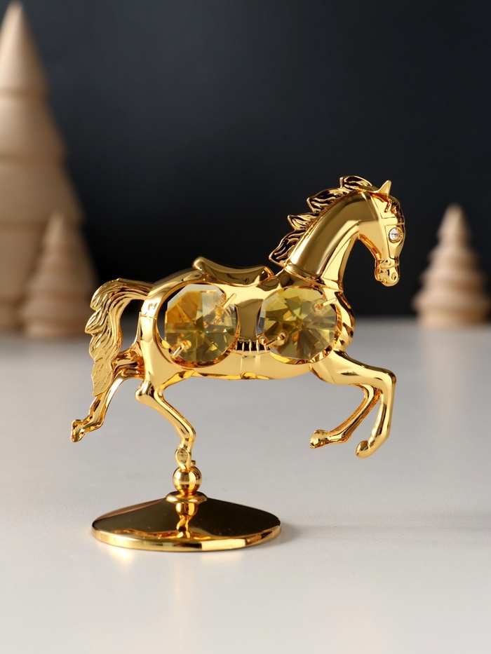 Фигурка металл «Лошадка маленькая» с 4 жёлтыми хрусталиками на подставке, 6.5×4×8.5 см