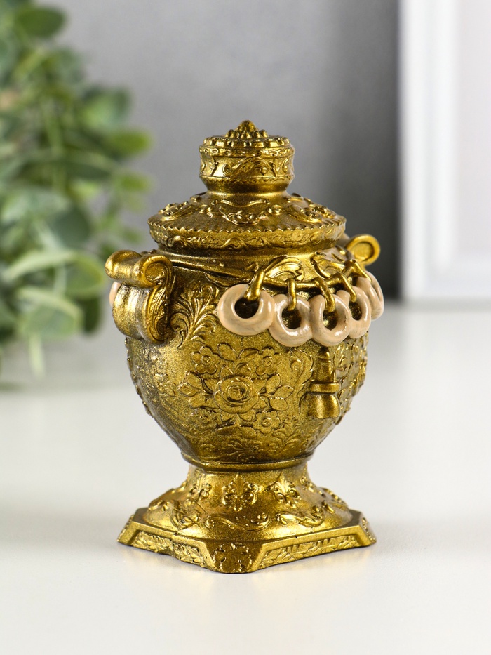 Фигурка гипс «Самовар», 10×7 см, под золото