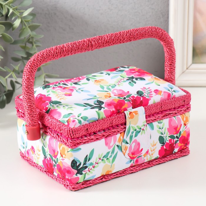 Шкатулка для рукоделия и шитья «Акварельные цветы», хранение ниток, иголок, мелочи, 18×12×9.5 см