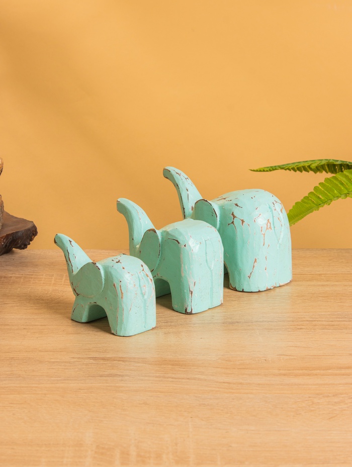 Сувенирный набор «Милые слоники», h=7.5 см, h=6.5 см, h=5.5 см, дерево, бирюзовый