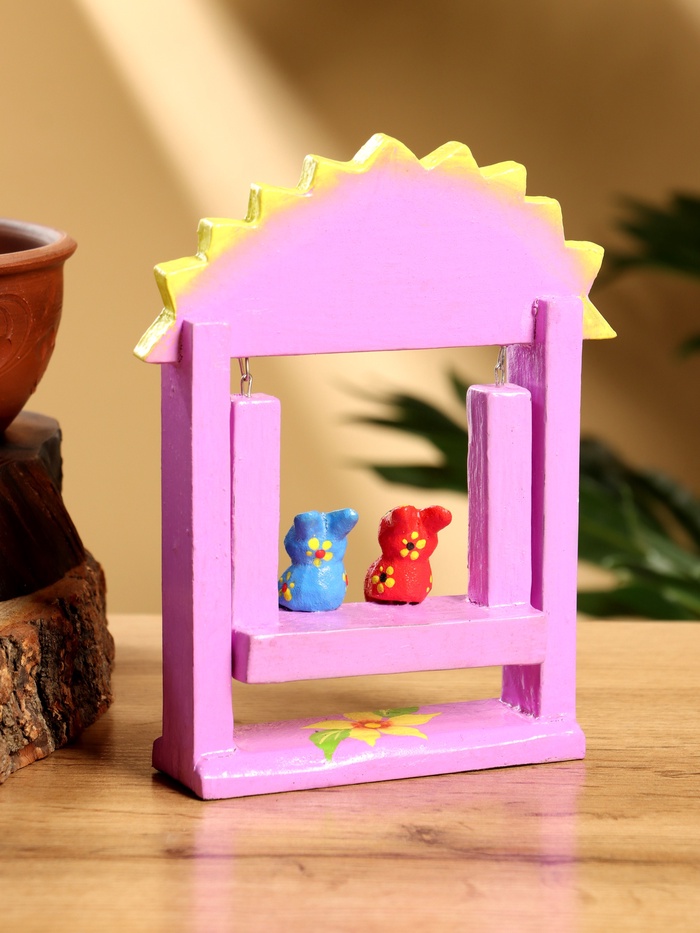 Сувенир «Зайки на качелях», 11×5.4×14.4 см, дерево, сиреневый