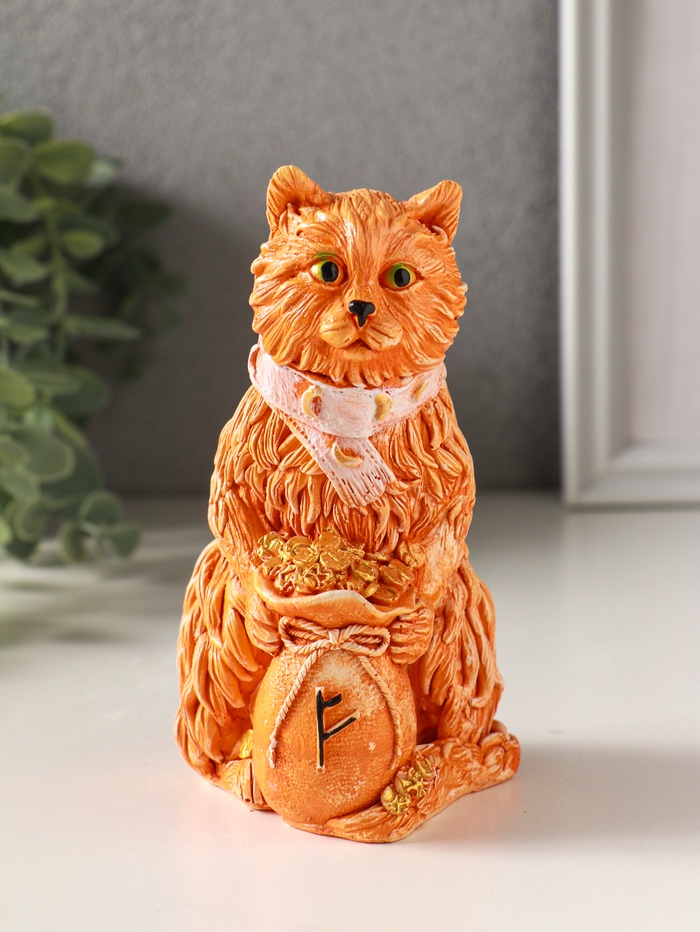 Фигурка гипс «Йольский КОТ», с мешком монет, 13×9×7 см, рыжий