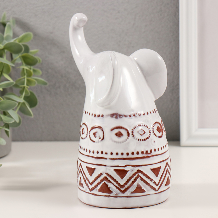 Фигурка керамика «Слон. Этнические узоры», белый состаренный, 8.5×10.5×17 см