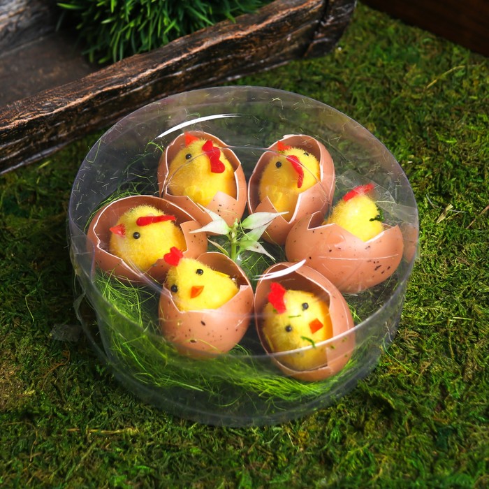 Фигурка пасхальная «Цыплята в яйце на травке», набор 6 шт., 4.5×14×14 см