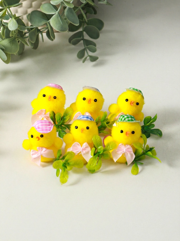 Фигурка пасхальная «Цыпленок в шляпке и тремя яичками», набор 6 шт., 5.5×12.5×18 см