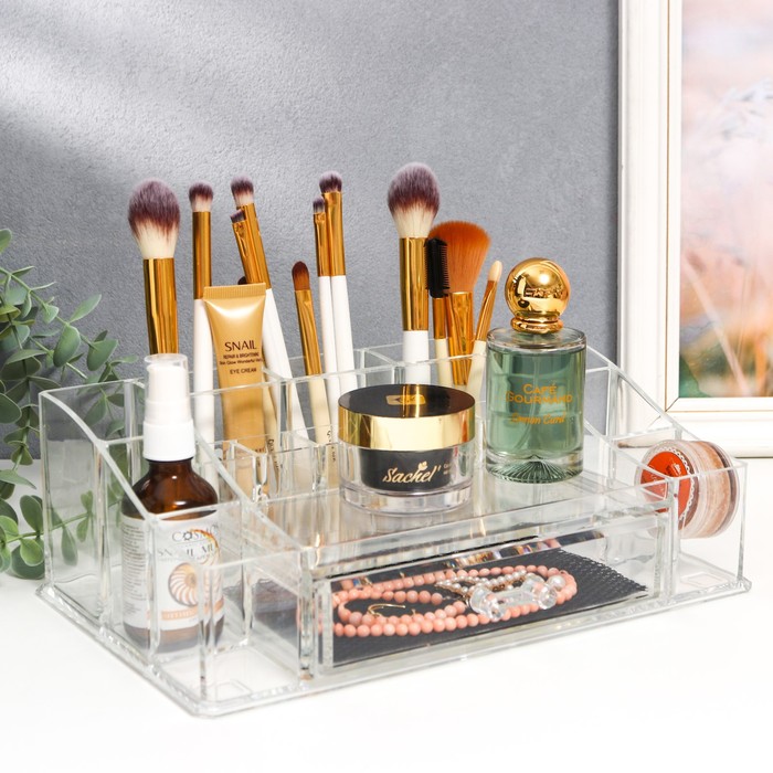Шкатулка - органайзер для украшений, косметики, 1 ящик, прозрачная, 9.5×17.5×27.5 см