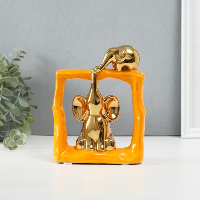 Фигурка керамика «Слонята - поддержка. Квадрат», оранжевый с золотом, 6×13.5×17.5 см