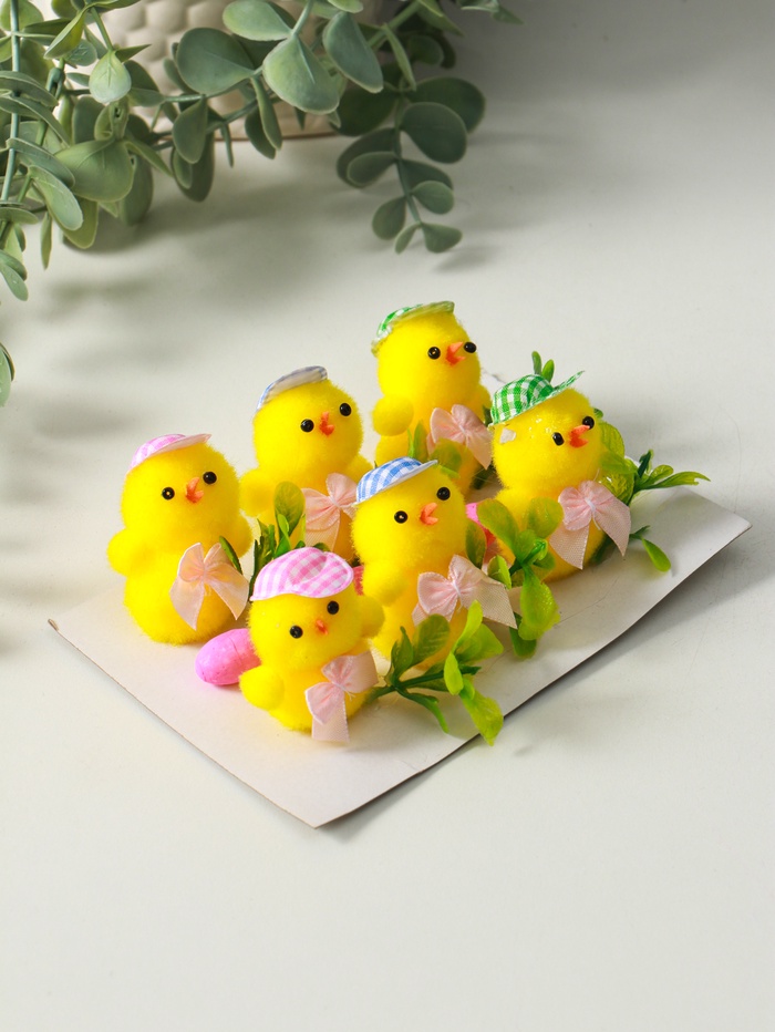 Фигурка пасхальная «Цыпленок в шляпке и тремя яичками», набор 6 шт., 5.5×12.5×18 см