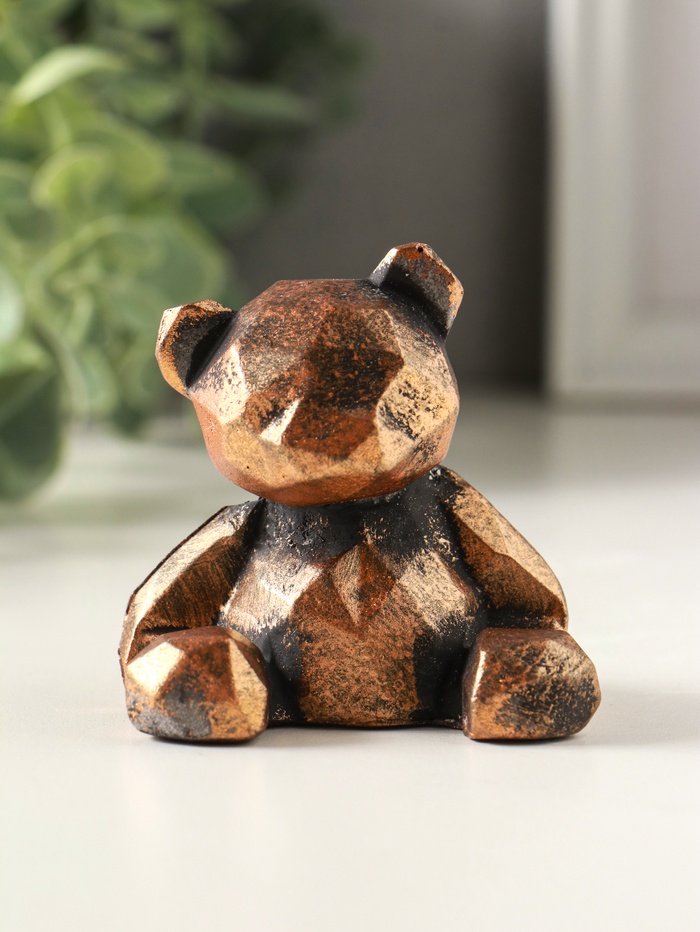 Фигурка гипс «Мишка геометрический», 6×6×5 см, винтажная бронза