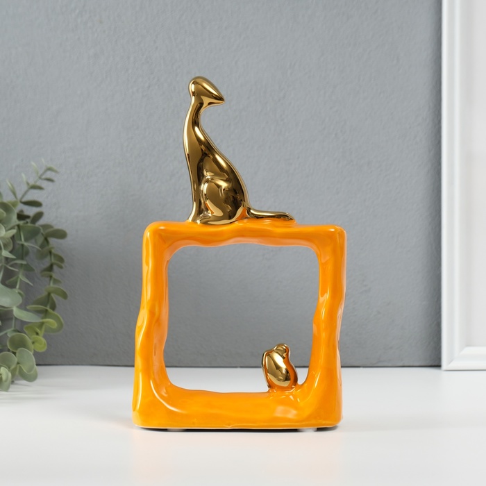 Фигурка керамика «Кошки-мышки. Квадрат», оранжевый с золотом, 5.2×13.5×23 см