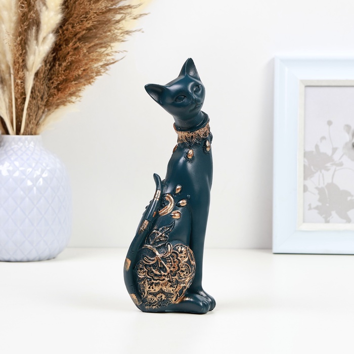 Фигурка полистоун «Кошка», синяя, 20×8 см