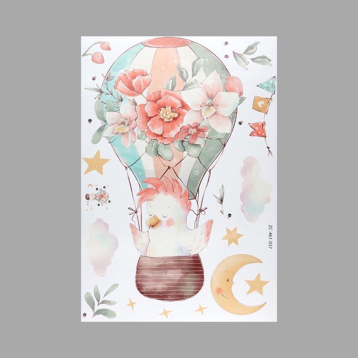 Наклейка интерьерная цветная «Какаду на воздушном шаре», пластик, 40×60 см