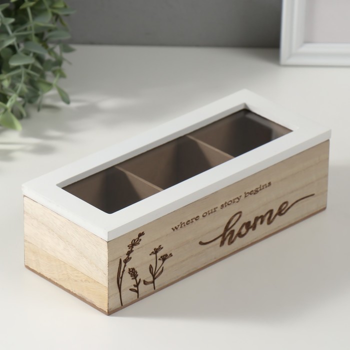 Шкатулка для чая с делениями «Разнотравье», дерево, 23×9×8.3 см