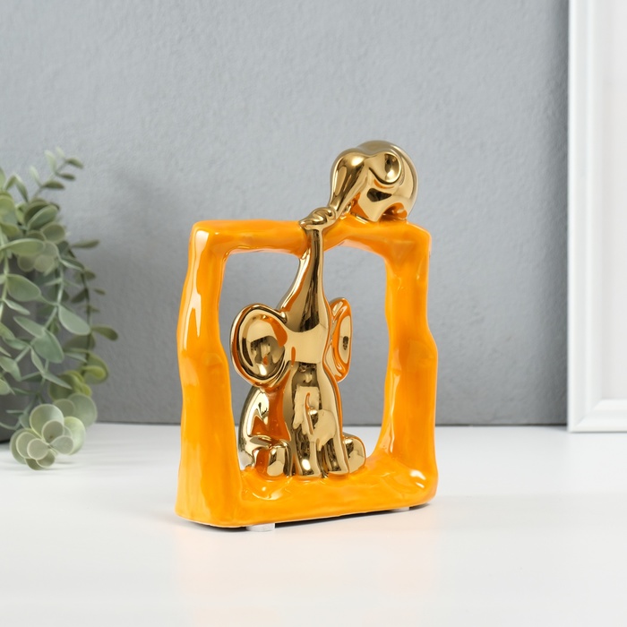 Фигурка керамика «Слонята - поддержка. Квадрат», оранжевый с золотом, 6×13.5×17.5 см