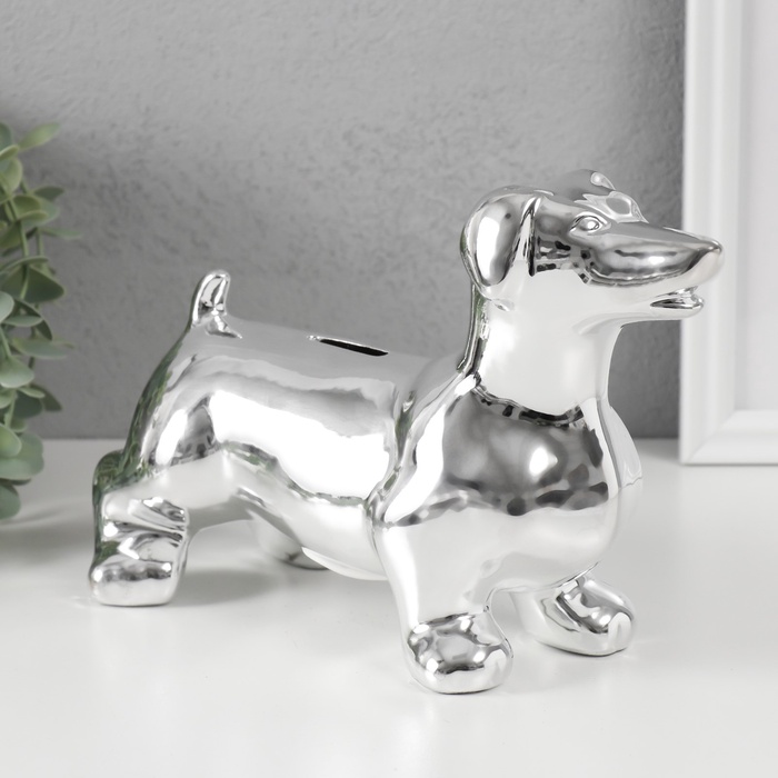 Копилка для денег «Такса серебристая», керамика, 24.5×10.5×16.5 см