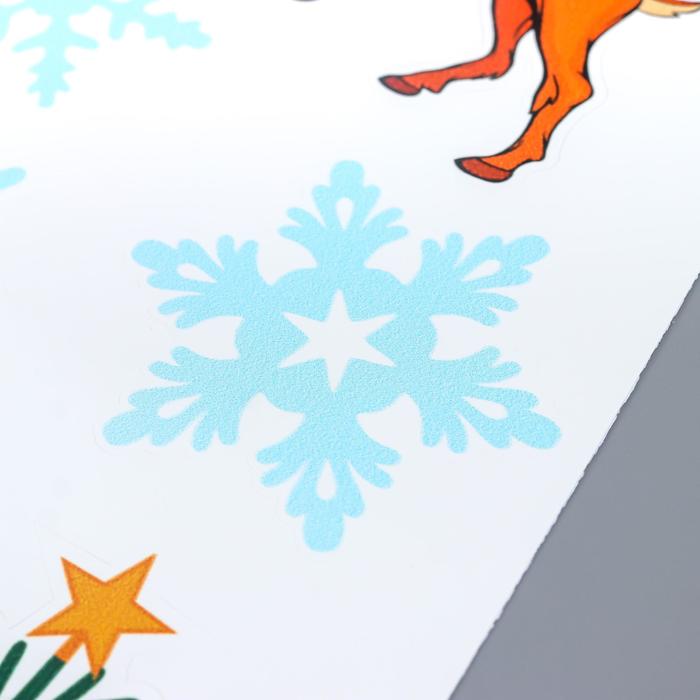 Интерьерная наклейка новогодняя «Олени», белый фон, 30×50 см