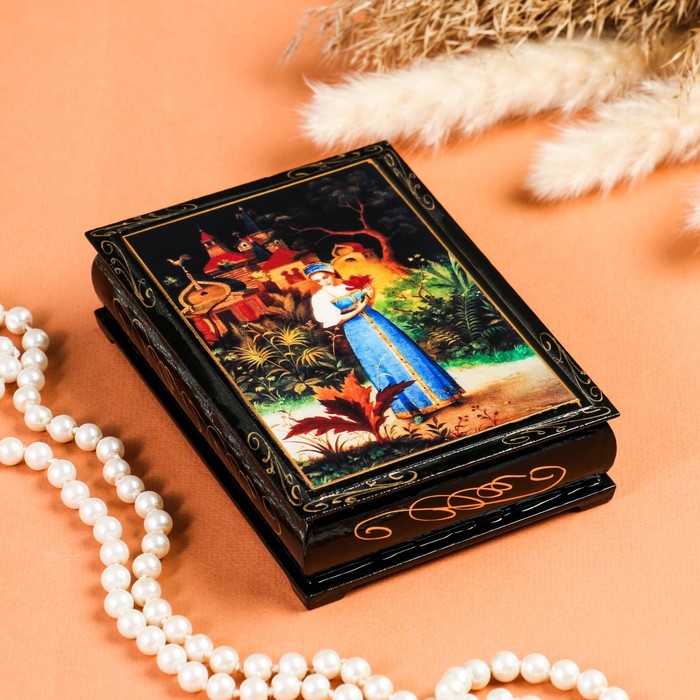 Шкатулка для украшений «Аленький цветочек», 10×14 см, лаковая миниатюра