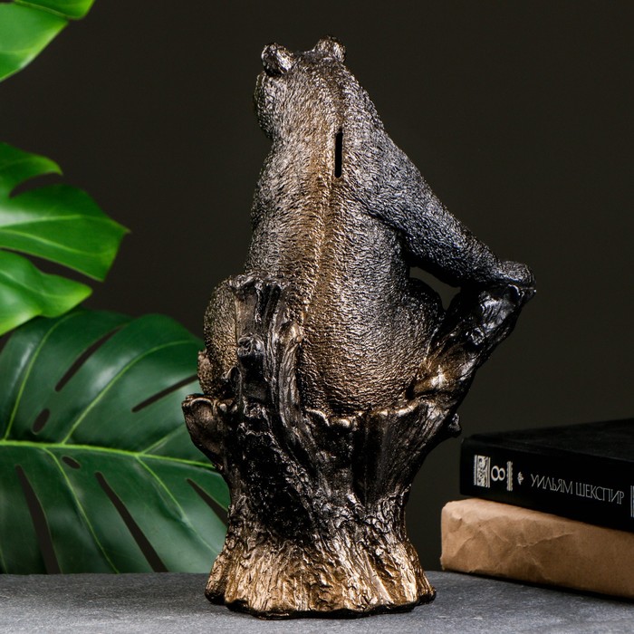 Копилка для денег «Мишка на пне», гипс под бронзу, 31 см