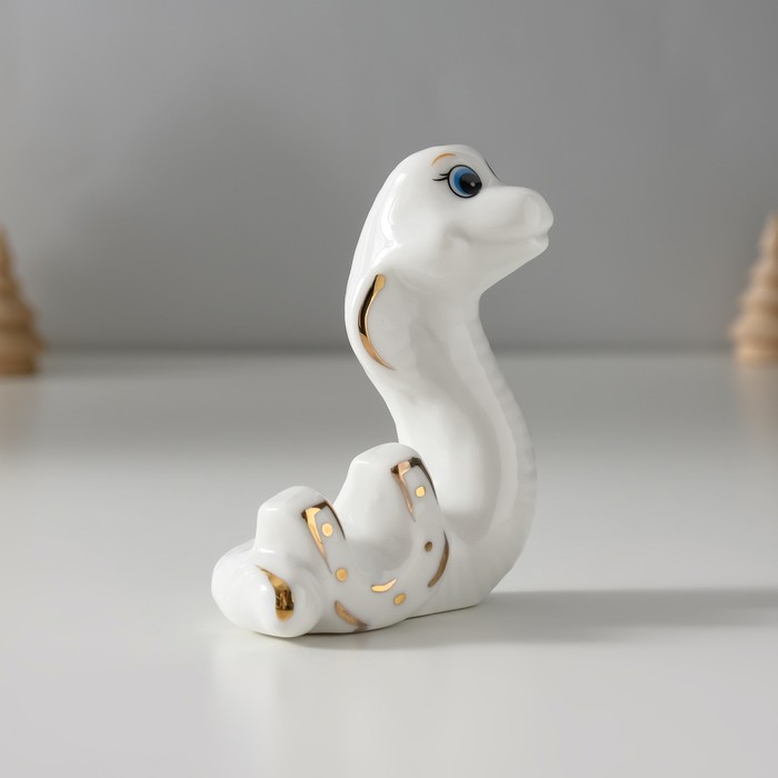 Фигурка керамика «Белая кобра с подковой», с золотом, 2.5×6.5×8 см
