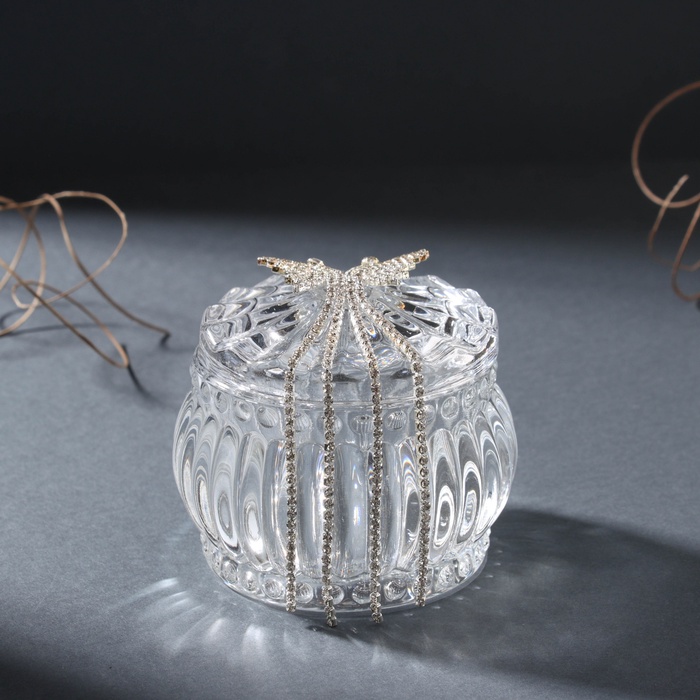 Шкатулка для украшений «Бабочка со шлейфом», стекло, серебро 7.5×7.5×7 см