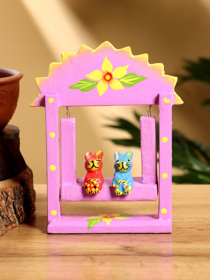 Сувенир «Зайки на качелях», 11×5.4×14.4 см, дерево, сиреневый