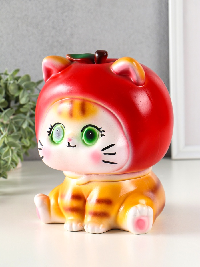 Копилка для денег «Кот в костюме яблоко», гипс, красный, 21×17×17 см