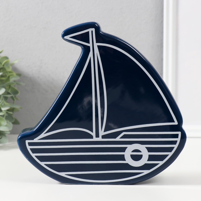 Копилка для денег «Парусник», керамика, синий, 20×5.2×19.5 см
