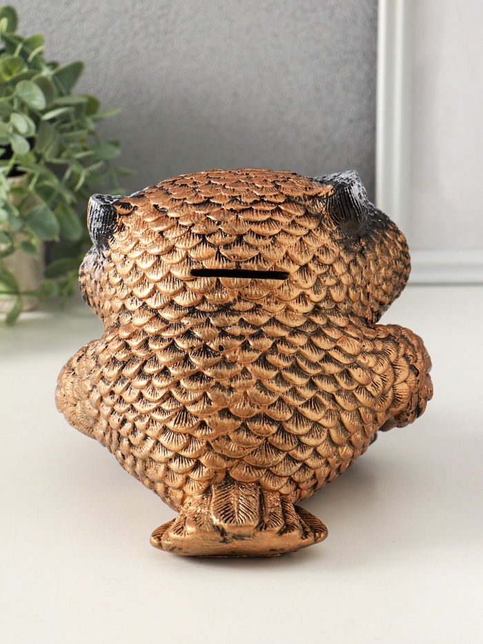 Копилка для денег «Сова с чашкой», гипс, 15×18 см, под бронзу с серебром